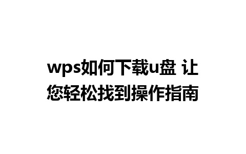 wps如何下载u盘 让您轻松找到操作指南