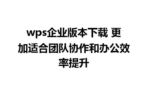 wps企业版本下载 更加适合团队协作和办公效率提升