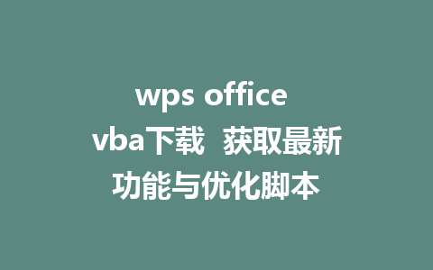 wps office vba下载  获取最新功能与优化脚本