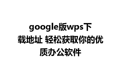 google版wps下载地址 轻松获取你的优质办公软件