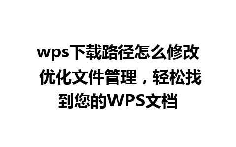 wps下载路径怎么修改 优化文件管理，轻松找到您的WPS文档