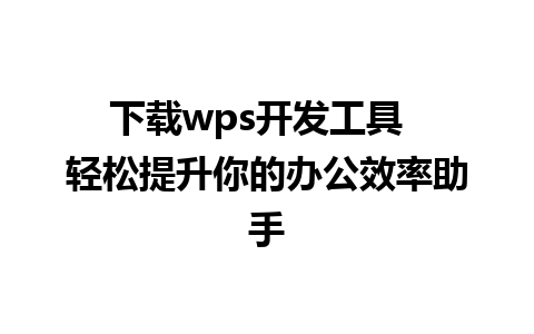 下载wps开发工具  轻松提升你的办公效率助手