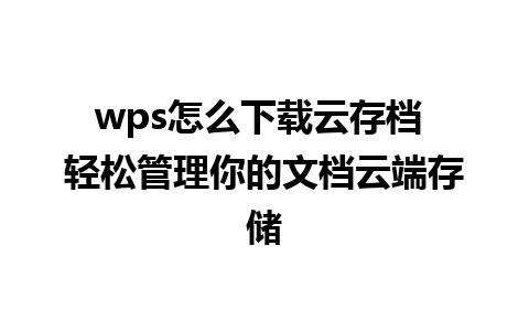 wps怎么下载云存档 轻松管理你的文档云端存储