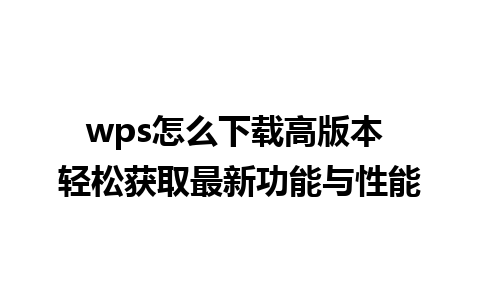 wps怎么下载高版本 轻松获取最新功能与性能