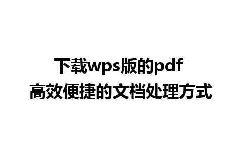 下载wps版的pdf 高效便捷的文档处理方式