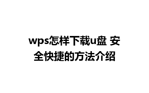 wps怎样下载u盘 安全快捷的方法介绍