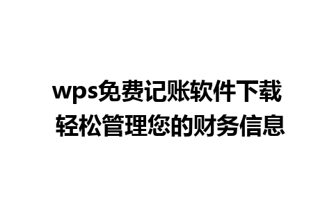 wps免费记账软件下载 轻松管理您的财务信息