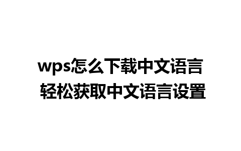 wps怎么下载中文语言 轻松获取中文语言设置