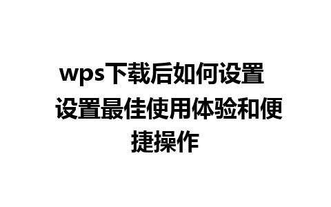 wps下载后如何设置  设置最佳使用体验和便捷操作