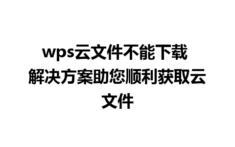 wps云文件不能下载 解决方案助您顺利获取云文件