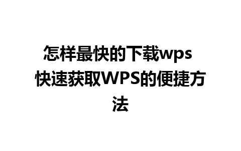 怎样最快的下载wps 快速获取WPS的便捷方法