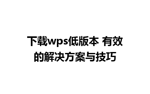 下载wps低版本 有效的解决方案与技巧