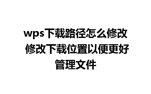 wps下载路径怎么修改 修改下载位置以便更好管理文件