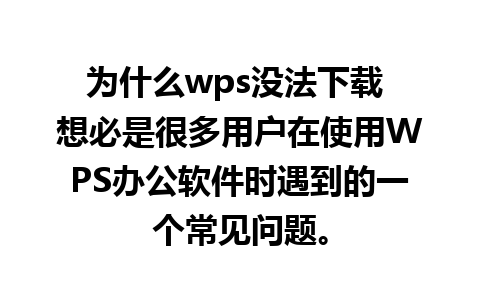 为什么wps没法下载 想必是很多用户在使用WPS办公软件时遇到的一个常见问题。