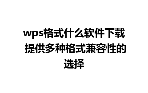 wps格式什么软件下载 提供多种格式兼容性的选择