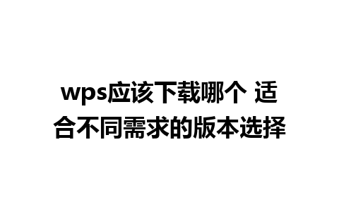 wps应该下载哪个 适合不同需求的版本选择