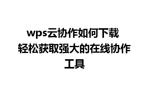 wps云协作如何下载 轻松获取强大的在线协作工具