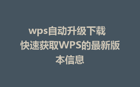 wps自动升级下载  快速获取WPS的最新版本信息