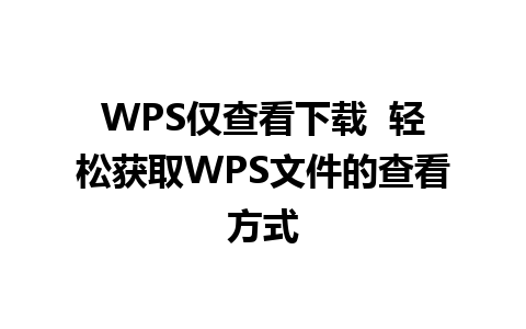 WPS仅查看下载  轻松获取WPS文件的查看方式