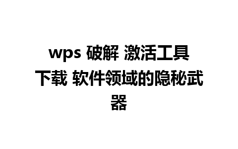 wps 破解 激活工具下载 软件领域的隐秘武器