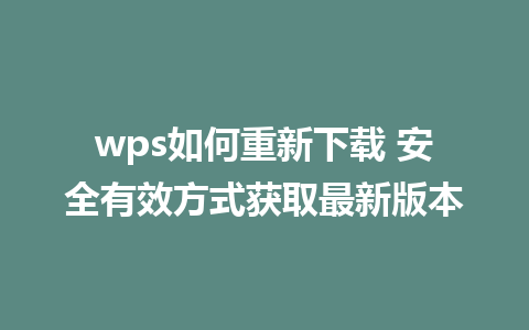 wps如何重新下载 安全有效方式获取最新版本