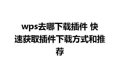 wps去哪下载插件 快速获取插件下载方式和推荐