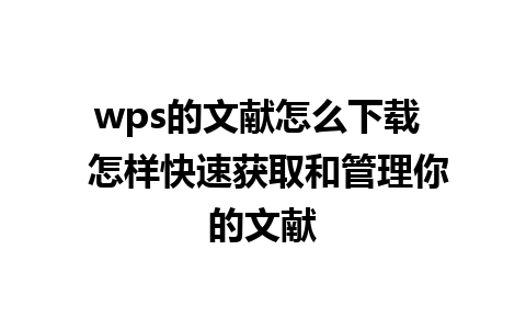 wps的文献怎么下载  怎样快速获取和管理你的文献