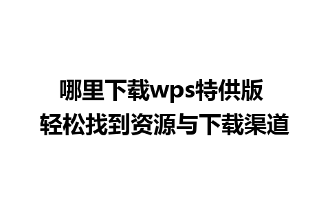 哪里下载wps特供版 轻松找到资源与下载渠道