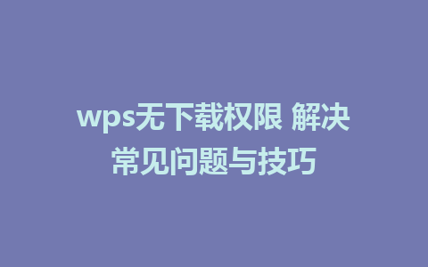 wps无下载权限 解决常见问题与技巧