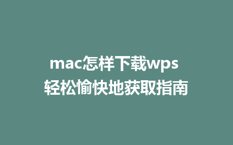 mac怎样下载wps 轻松愉快地获取指南