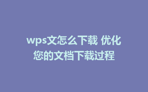 wps文怎么下载 优化您的文档下载过程