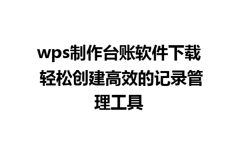 wps制作台账软件下载 轻松创建高效的记录管理工具