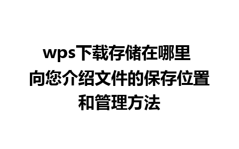 wps下载存储在哪里 向您介绍文件的保存位置和管理方法