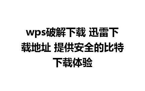 wps破解下载 迅雷下载地址 提供安全的比特下载体验