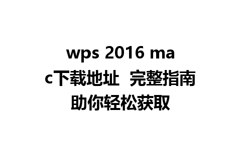 wps 2016 mac下载地址  完整指南助你轻松获取