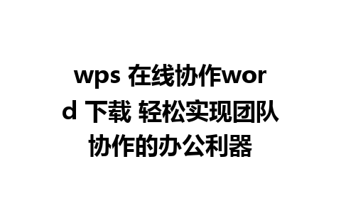 wps 在线协作word 下载 轻松实现团队协作的办公利器