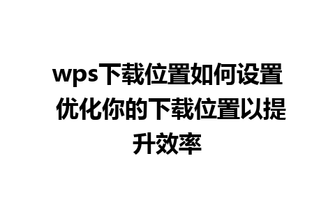 wps下载位置如何设置 优化你的下载位置以提升效率